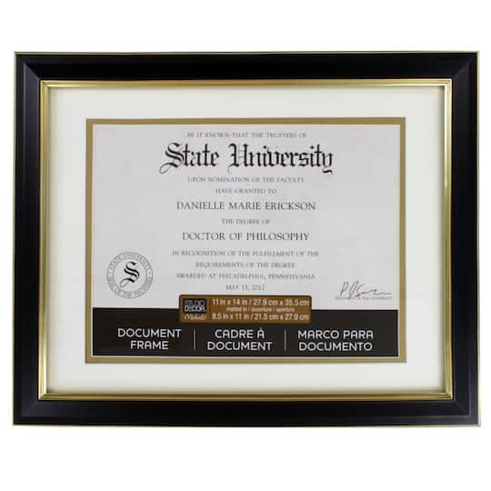 Studio Decor; 8.5" x 11" Black & Gold Document Frame with Double Mat by Studio Décor®; Category:Document Frames; Image:1